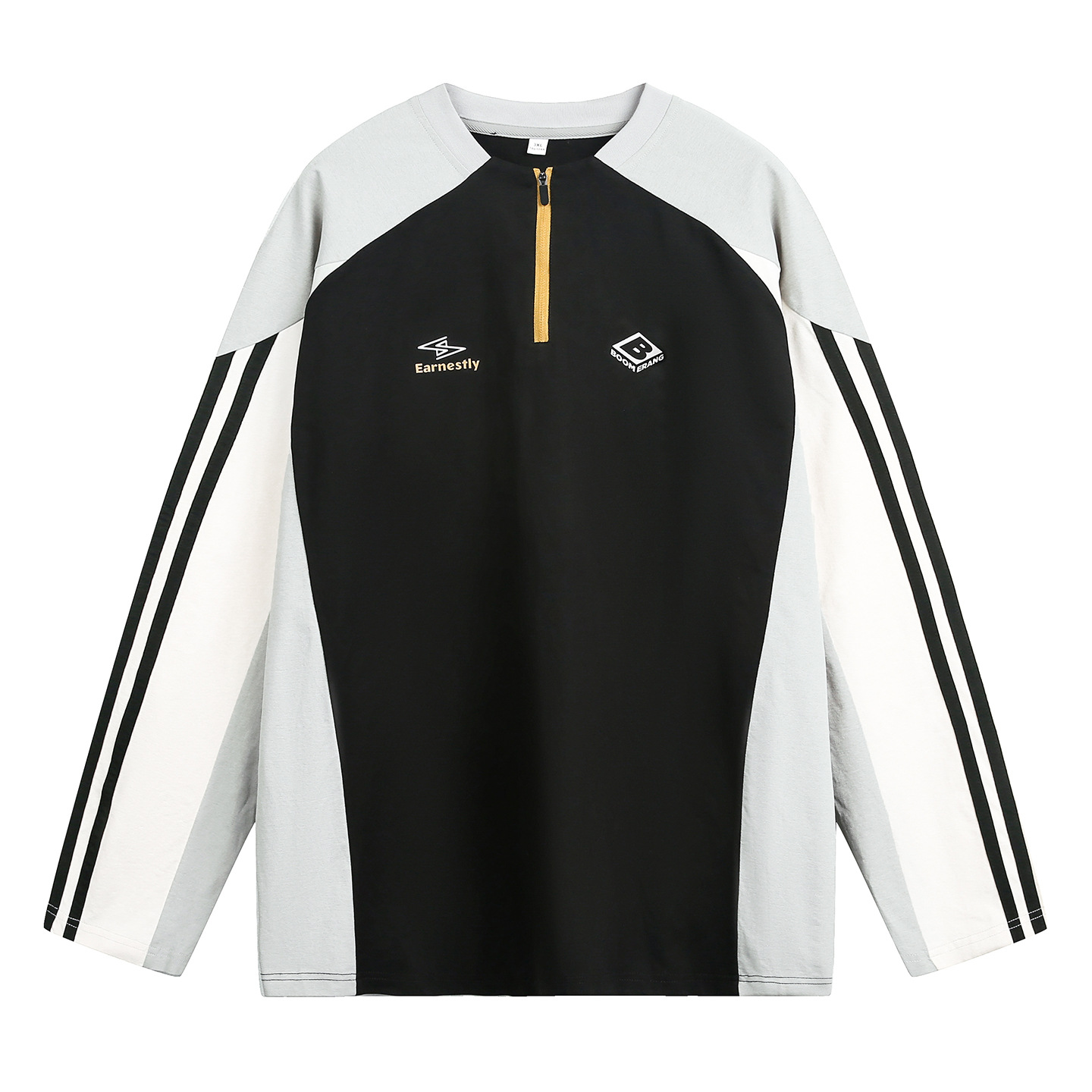 スポーツTシャツ メンズ配色切替ハーフジップスポーツ長袖Tシャツ