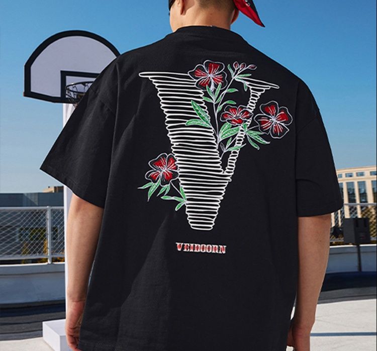 スポーツTシャツ バスケ 花模様バックプリント ストリート風