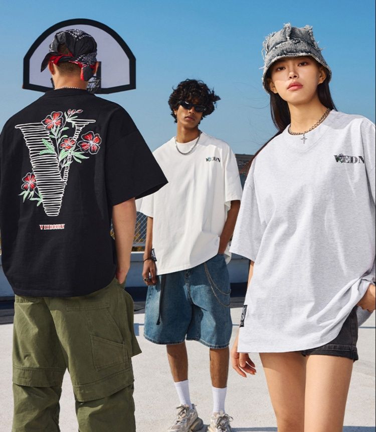 スポーツTシャツ バスケ 花模様バックプリント ストリート風