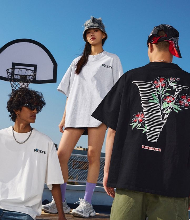 スポーツTシャツ バスケ 花模様バックプリント ストリート風