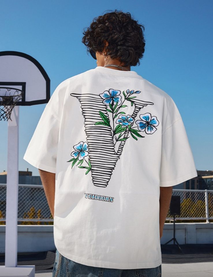 スポーツTシャツ バスケ 花模様バックプリント ストリート風