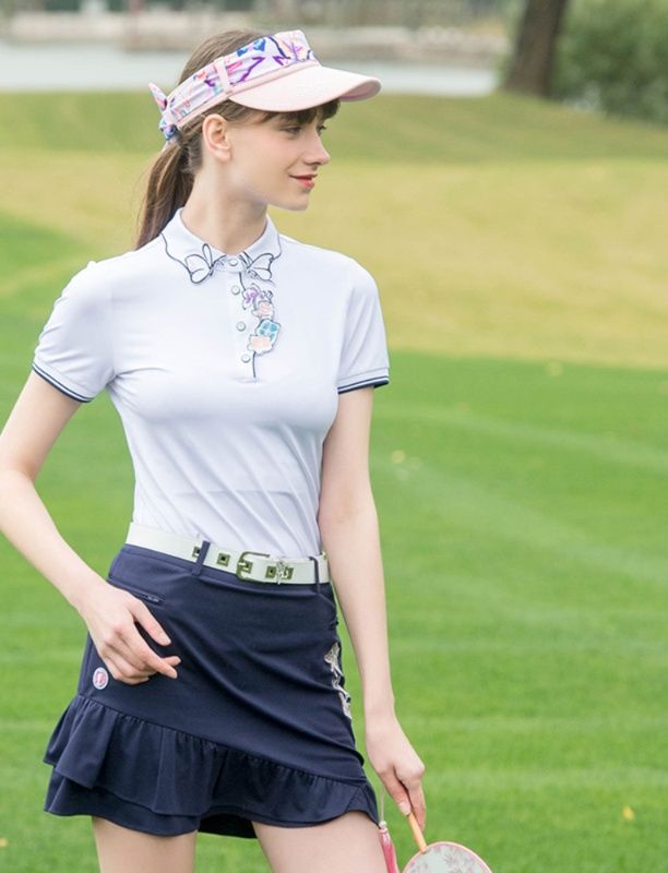 スポーツTシャツ ゴルフ 蝶花刺繍コース用ポロシャツ