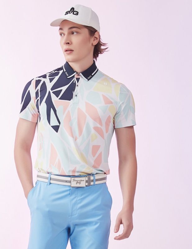 スポーツTシャツ ゴルフ 幾何学模様プレミアムポロシャツ