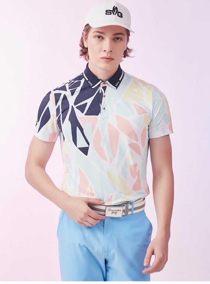 スポーツTシャツ ゴルフ 幾何学模様プレミアムポロシャツ