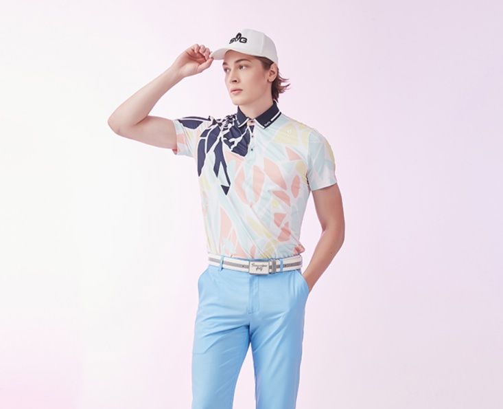 スポーツTシャツ ゴルフ 幾何学模様プレミアムポロシャツ