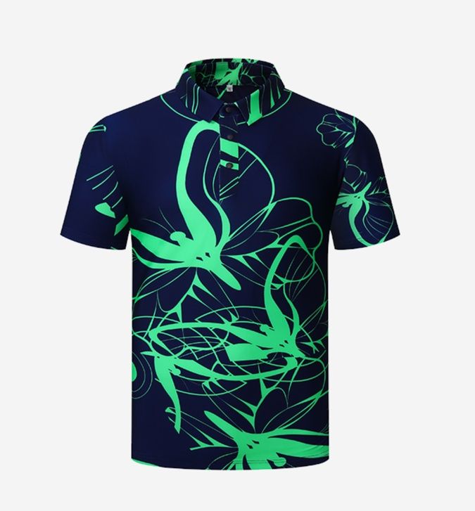 スポーツTシャツ ゴルフ 花模様 伸縮ゴルフポロシャツ