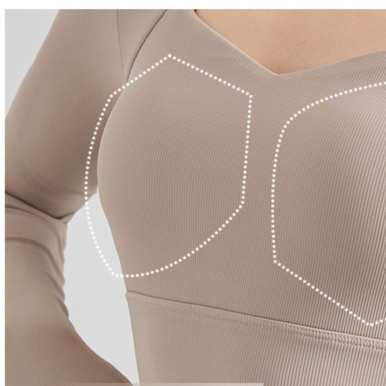 スポーツTシャツ 胸元開きデザイン長袖クロップドトップス ライニング