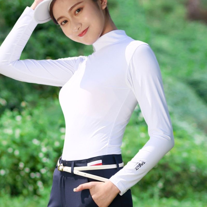 スポーツTシャツ レディース長袖ハイネックゴルフインナーシャツ