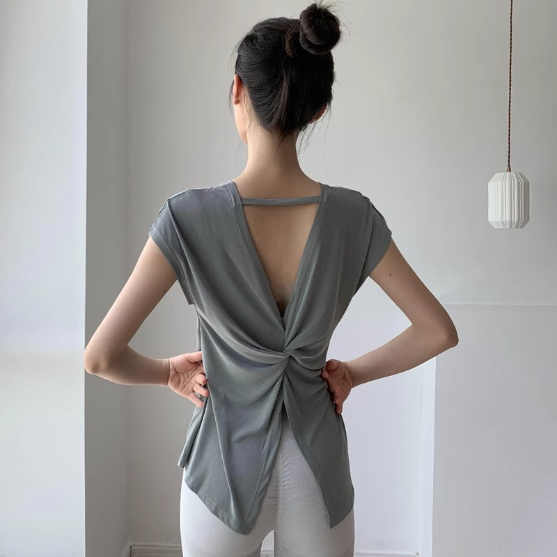 スポーツTシャツ 速乾バックオープン半袖スポーツ上着レディース用