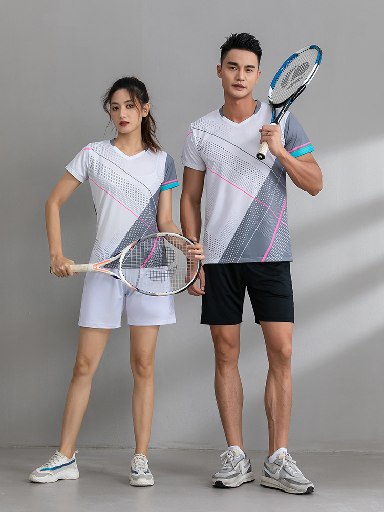 スポーツTシャツ バトミントン 幾何学ラインバドミントンウェア