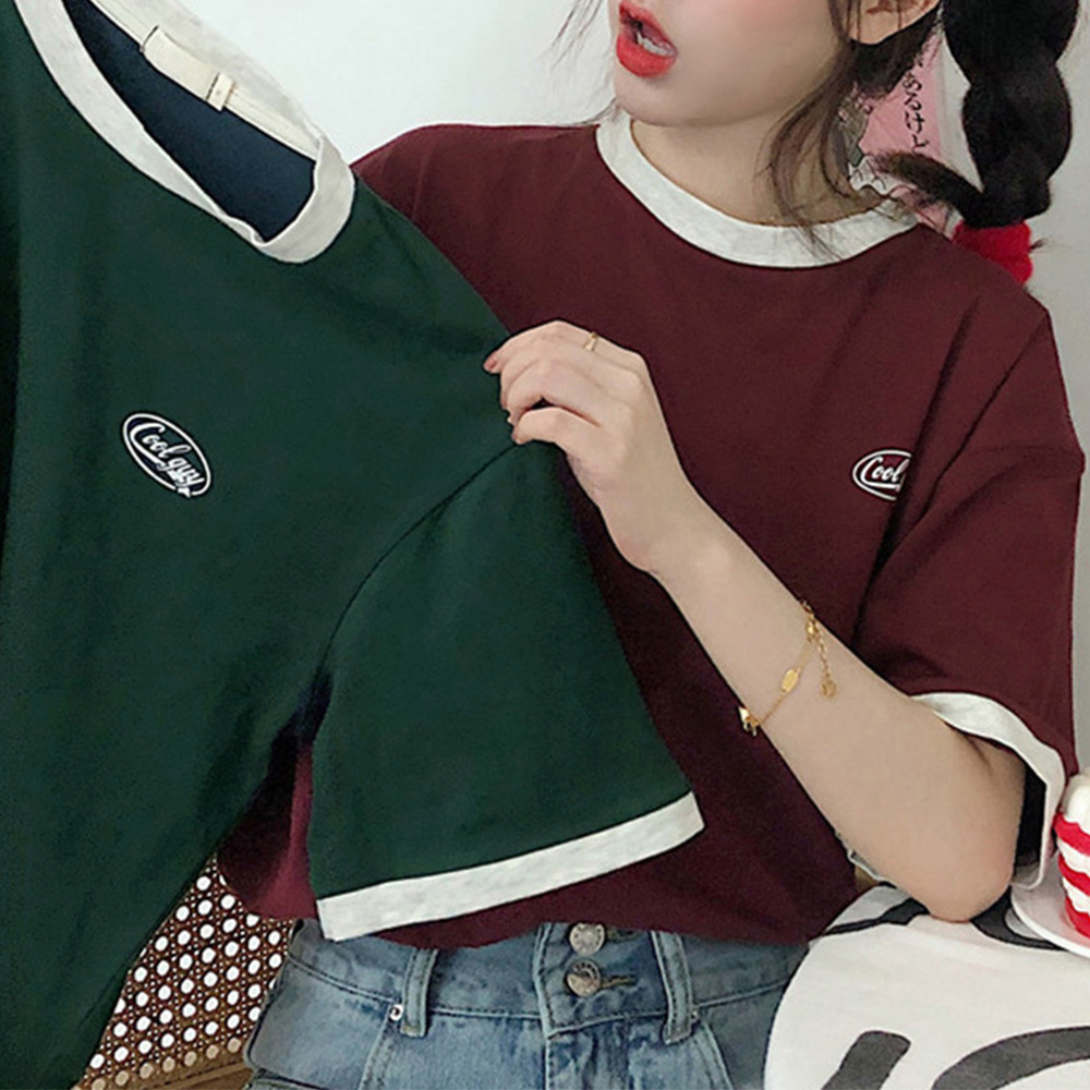 韓国風バイカラー半袖スポーツTシャツ