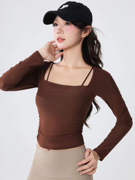 スポーツTシャツ レディース長袖速乾スポーツ服ヨガ運動着