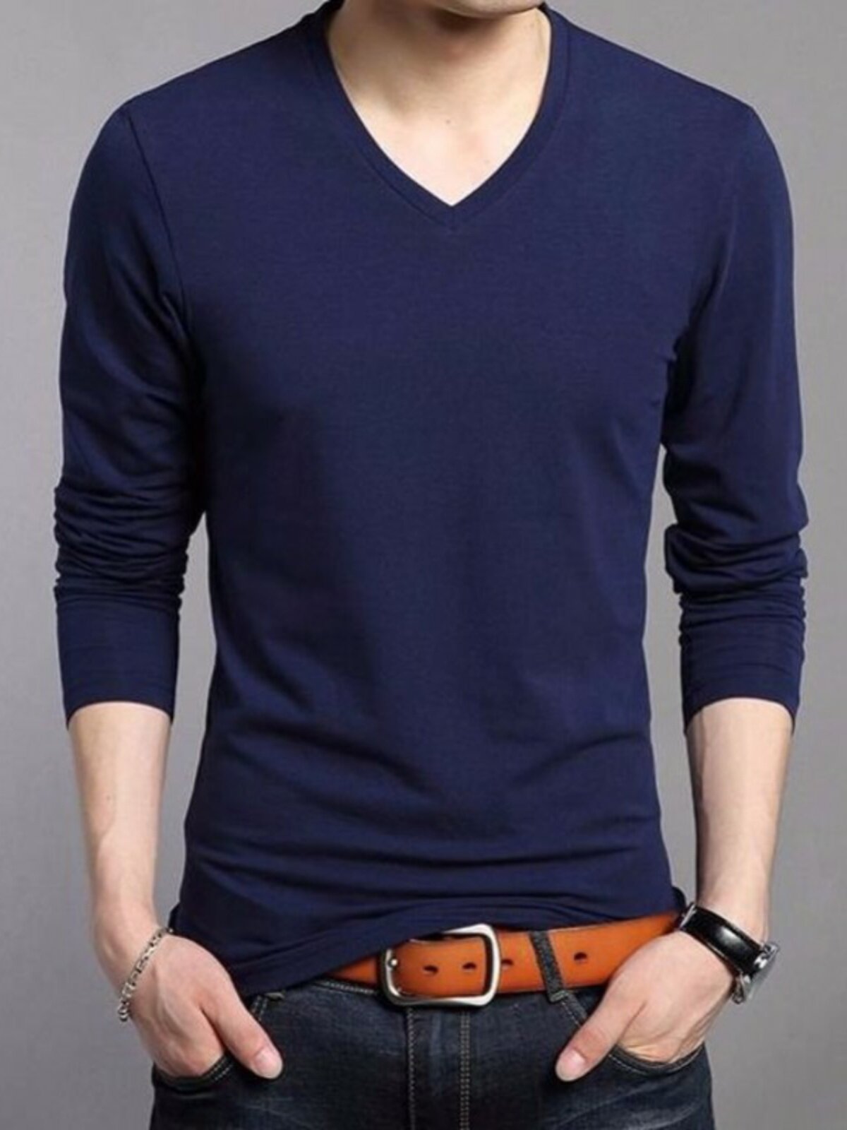 スポーツTシャツ 吸汗速乾長袖ブイネックスポーツシャツ