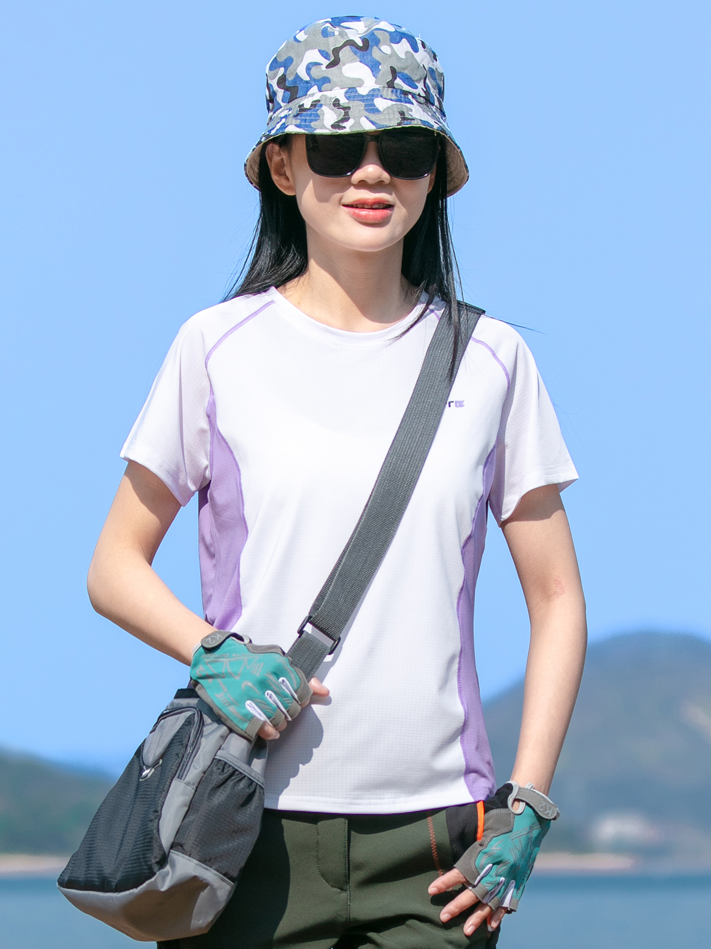 スポーツTシャツ 山岳パノラマ サイドライン速乾シャツ