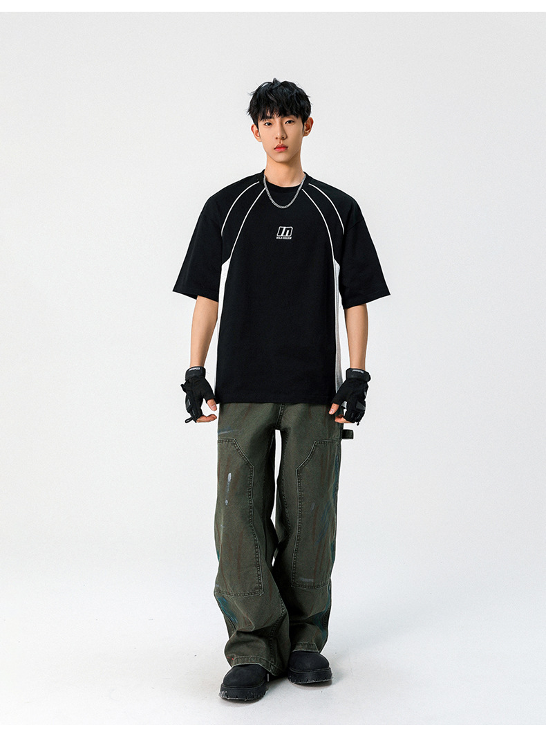 スポーツTシャツ 男性用配色切替半袖運動着全2色展開