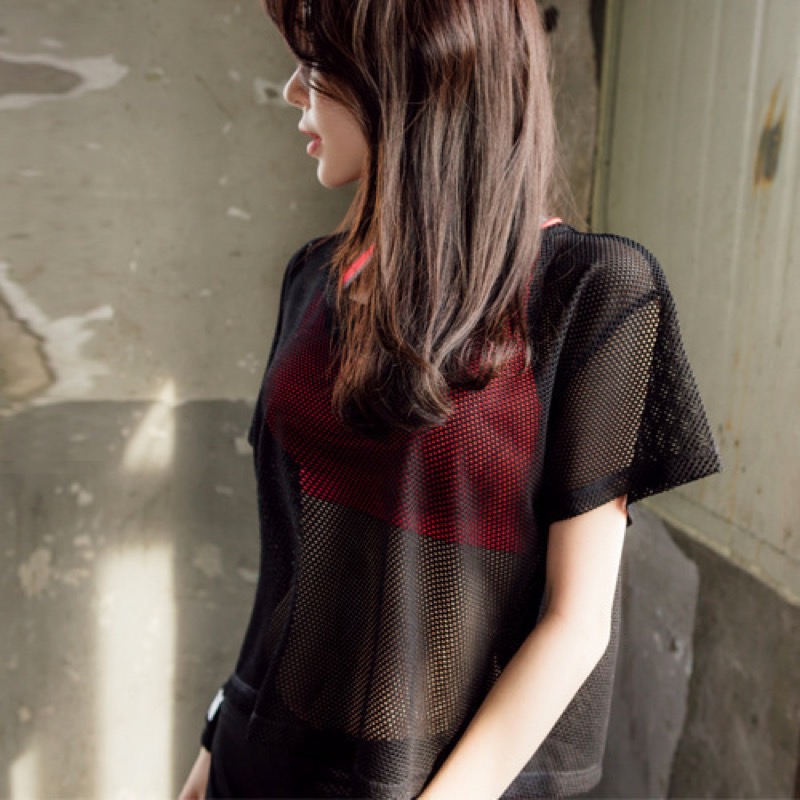 スポーツTシャツ レディース網目透け感スポーツ半袖メッシュトップス