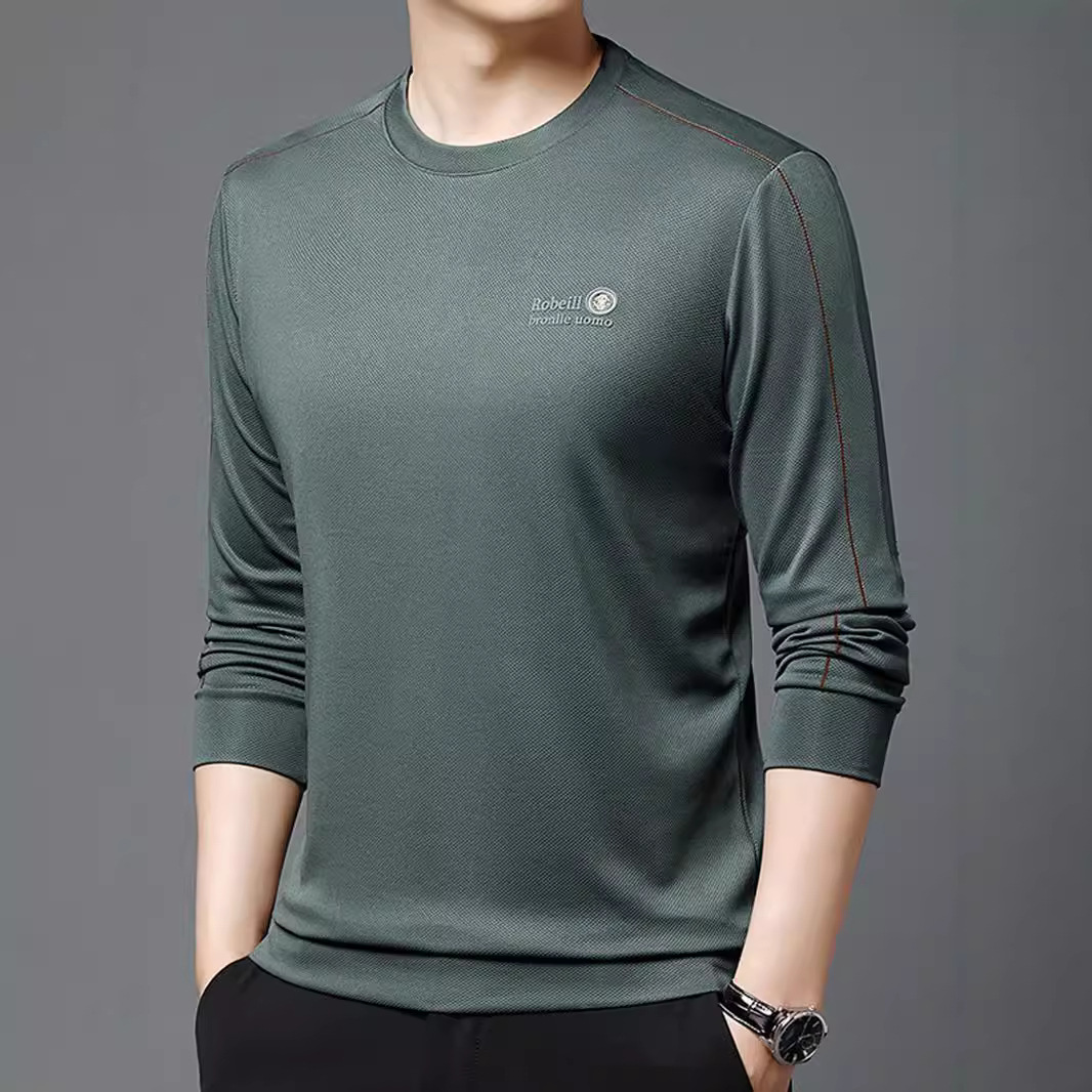 スポーツTシャツ 吸汗速乾長袖クルーネックゴルフシャツ