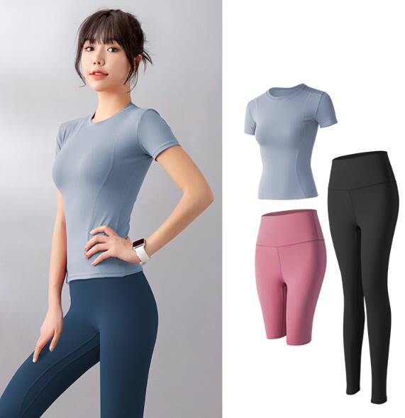 スポーツTシャツ 夏用レディース速乾ヨガウェア上下セット