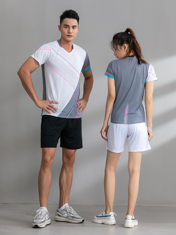 スポーツTシャツ バトミントン 幾何学ラインバドミントンウェア