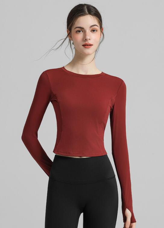 スポーツTシャツ 速乾ストレッチ長袖ヨガトップス背中開き