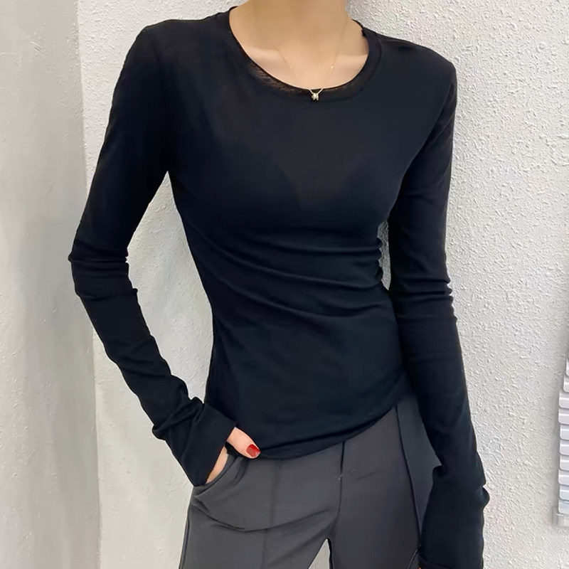 スポーツTシャツ 長袖丸首スリムフィットゴルフウェアトップス