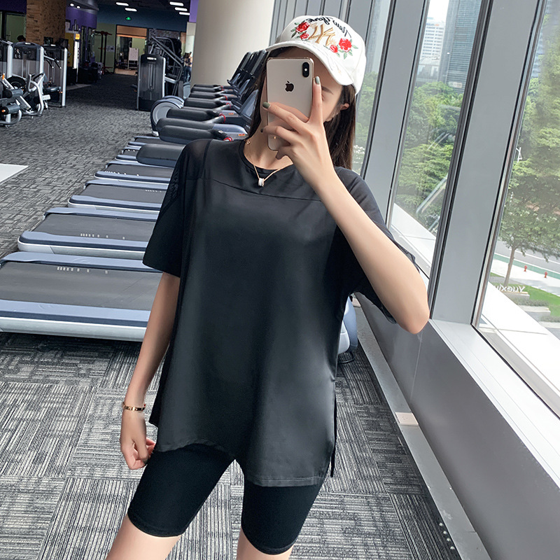 スポーツTシャツ ゆったり半袖スリットスポーツ半袖シャツ