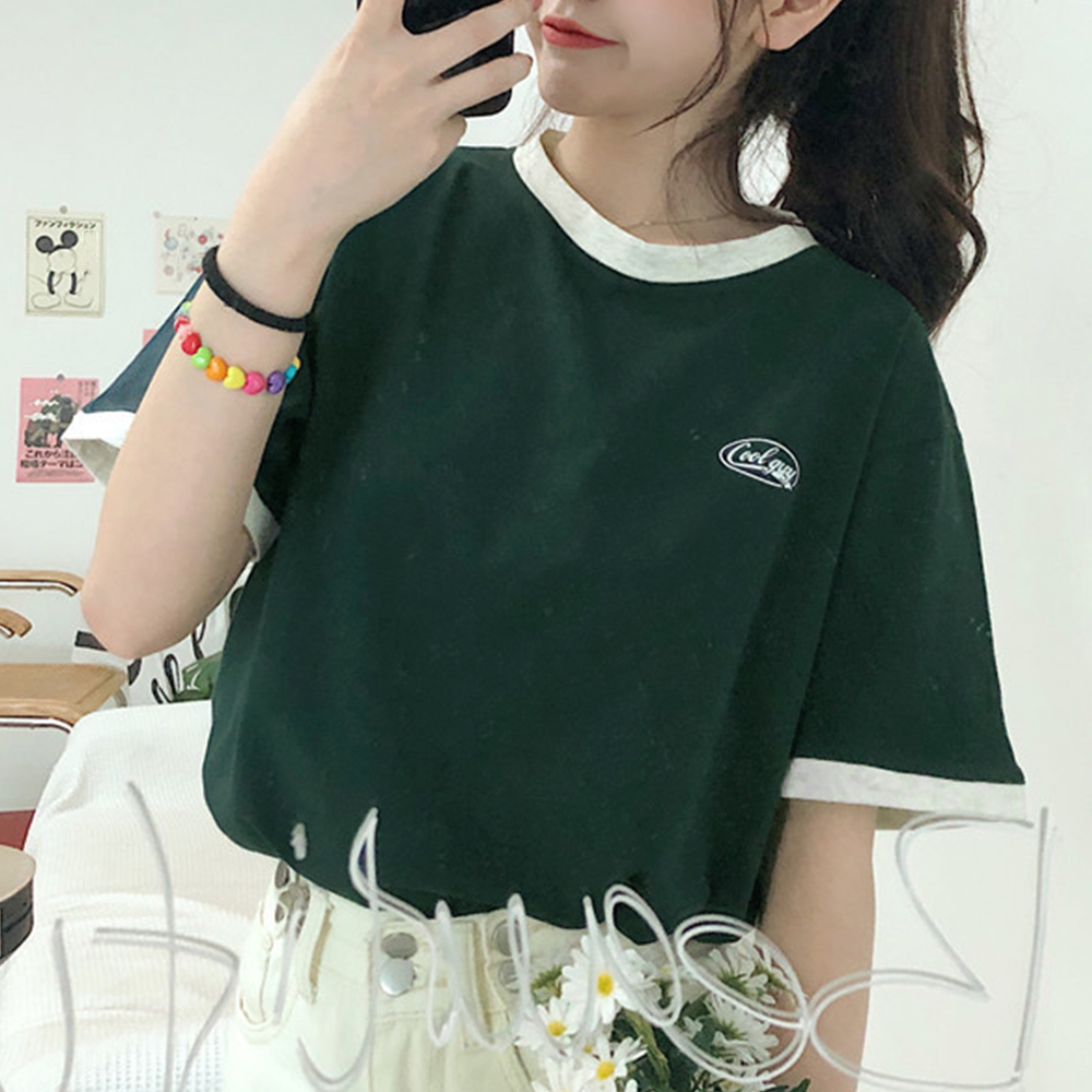 韓国風バイカラー半袖スポーツTシャツ