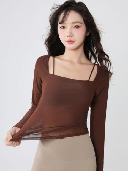 スポーツTシャツ レディース長袖速乾スポーツ服ヨガ運動着