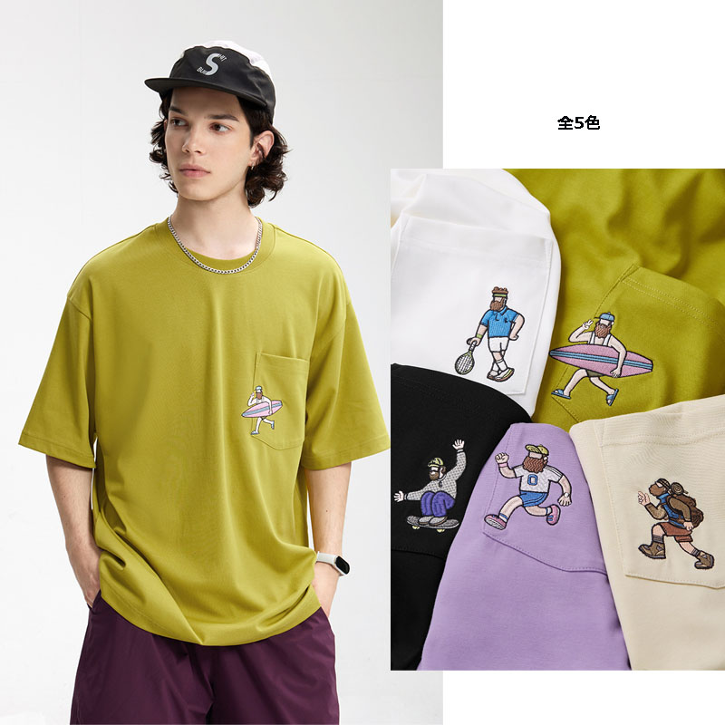 スポーツTシャツ メンズ春夏新作刺繍入り半袖運動着全5色