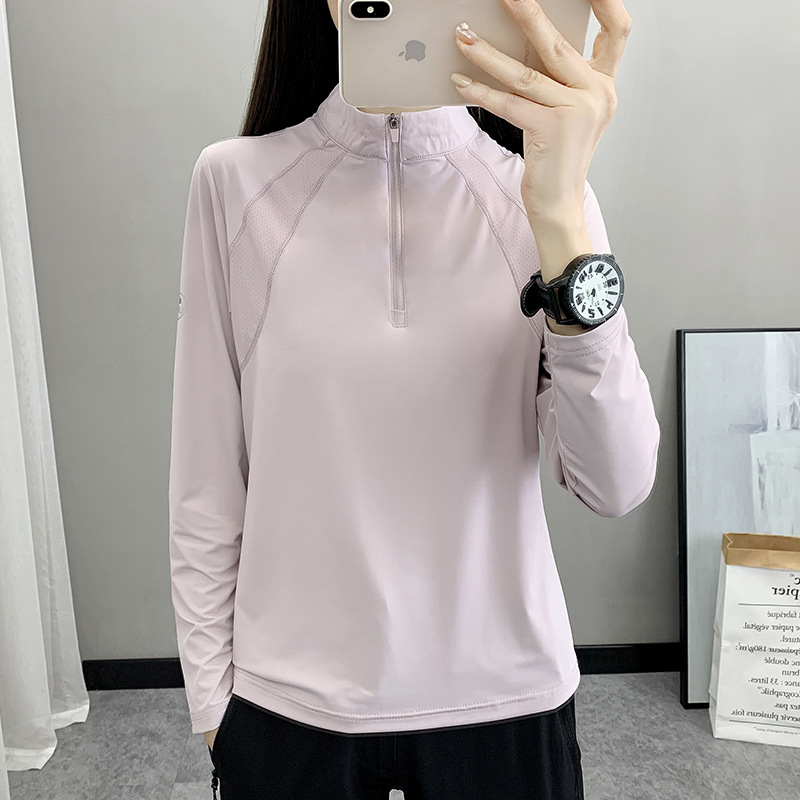 ランニングスポーツTシャツ 長袖ハーフジップ スタンドカラー