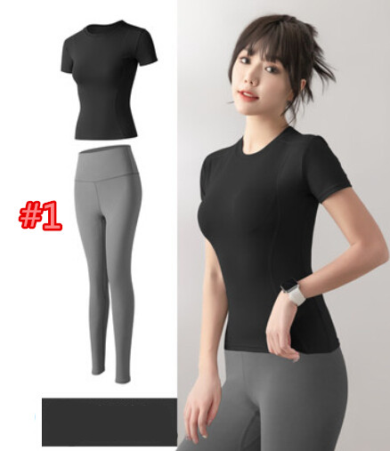 スポーツTシャツ 夏用レディース速乾ヨガウェア上下セット