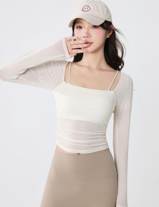 スポーツTシャツ レディース長袖速乾スポーツ服ヨガ運動着