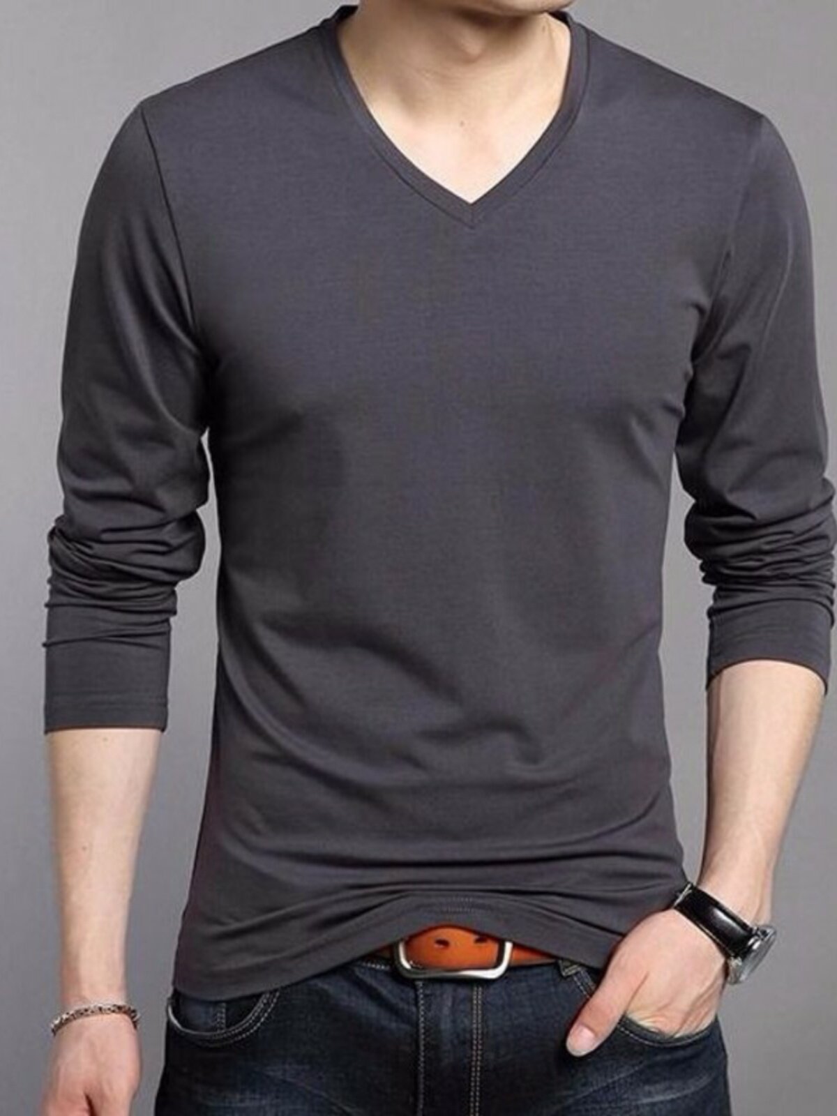 スポーツTシャツ 吸汗速乾長袖ブイネックスポーツシャツ