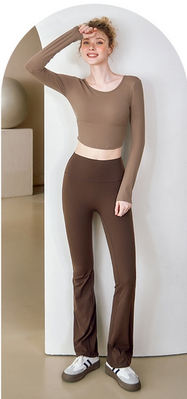 スポーツTシャツ 背中クロス長袖スポーツシャツ速乾ヨガウェア