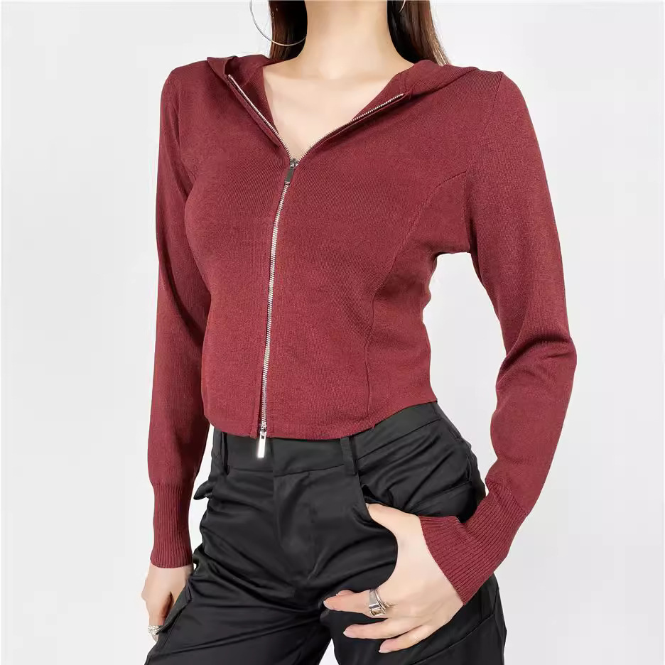 スポーツTシャツ フード付きジップアップ長袖ニットジャケット