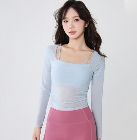 スポーツTシャツ レディース長袖速乾スポーツ服ヨガ運動着