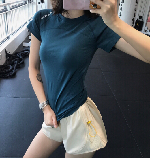 スポーツTシャツ 夏用速乾半袖スポーツシャツ ヨガウェア トップス