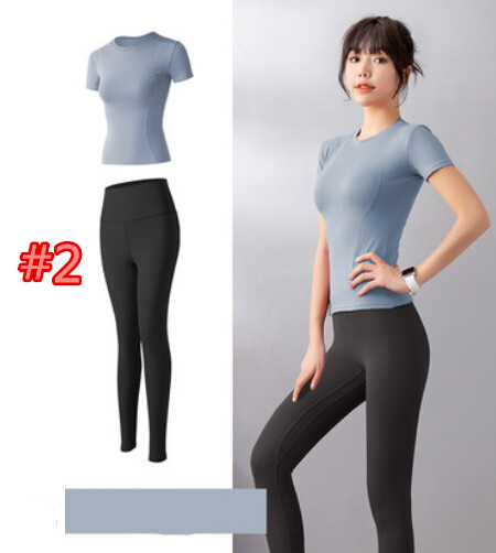スポーツTシャツ 夏用レディース速乾ヨガウェア上下セット