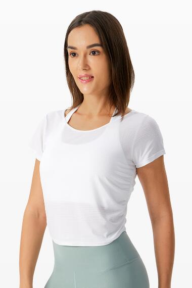 スポーツTシャツ 女性用背中開きヨガ半袖速乾スポーツ上着