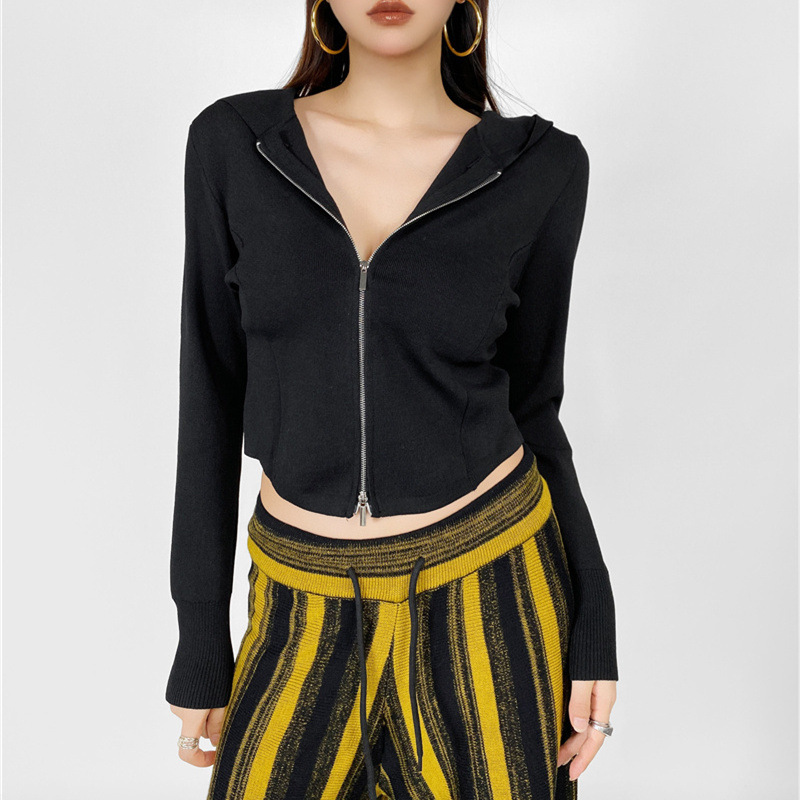 スポーツTシャツ フード付きジップアップ長袖ニットジャケット