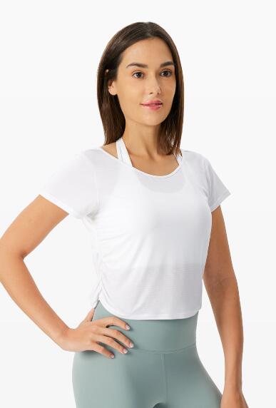 スポーツTシャツ 女性用背中開きヨガ半袖速乾スポーツ上着