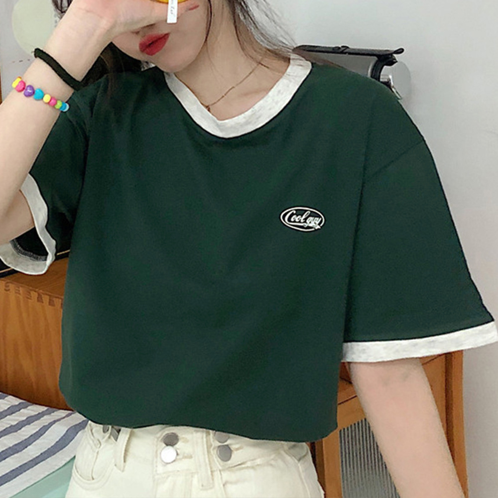 韓国風バイカラー半袖スポーツTシャツ