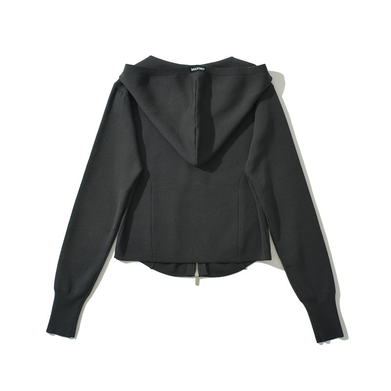 スポーツTシャツ フード付きジップアップ長袖ニットジャケット