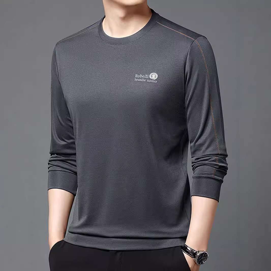 スポーツTシャツ 吸汗速乾長袖クルーネックゴルフシャツ