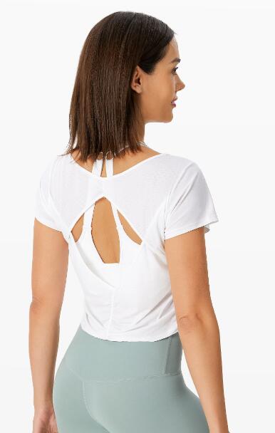 スポーツTシャツ 女性用背中開きヨガ半袖速乾スポーツ上着