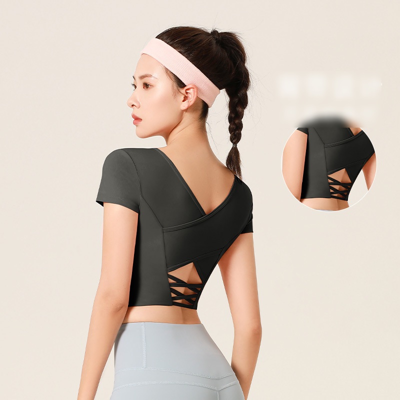 スポーツTシャツ レディース フィットネス用半袖スポーツシャツ ヨガ運動着