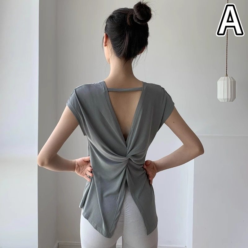 スポーツTシャツ 速乾バックオープン半袖スポーツ上着レディース用