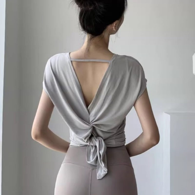 スポーツTシャツ 速乾バックオープン半袖スポーツ上着レディース用