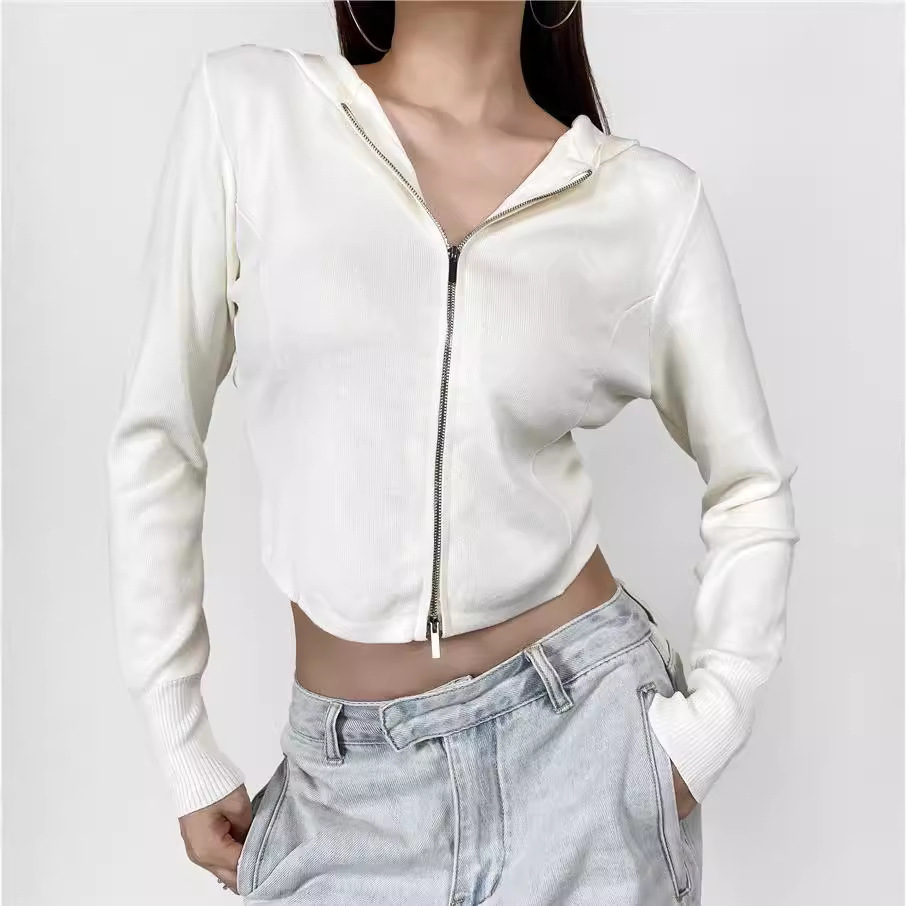 スポーツTシャツ フード付きジップアップ長袖ニットジャケット