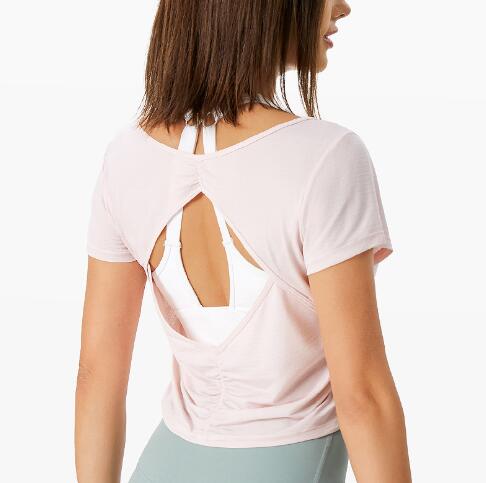 スポーツTシャツ 女性用背中開きヨガ半袖速乾スポーツ上着